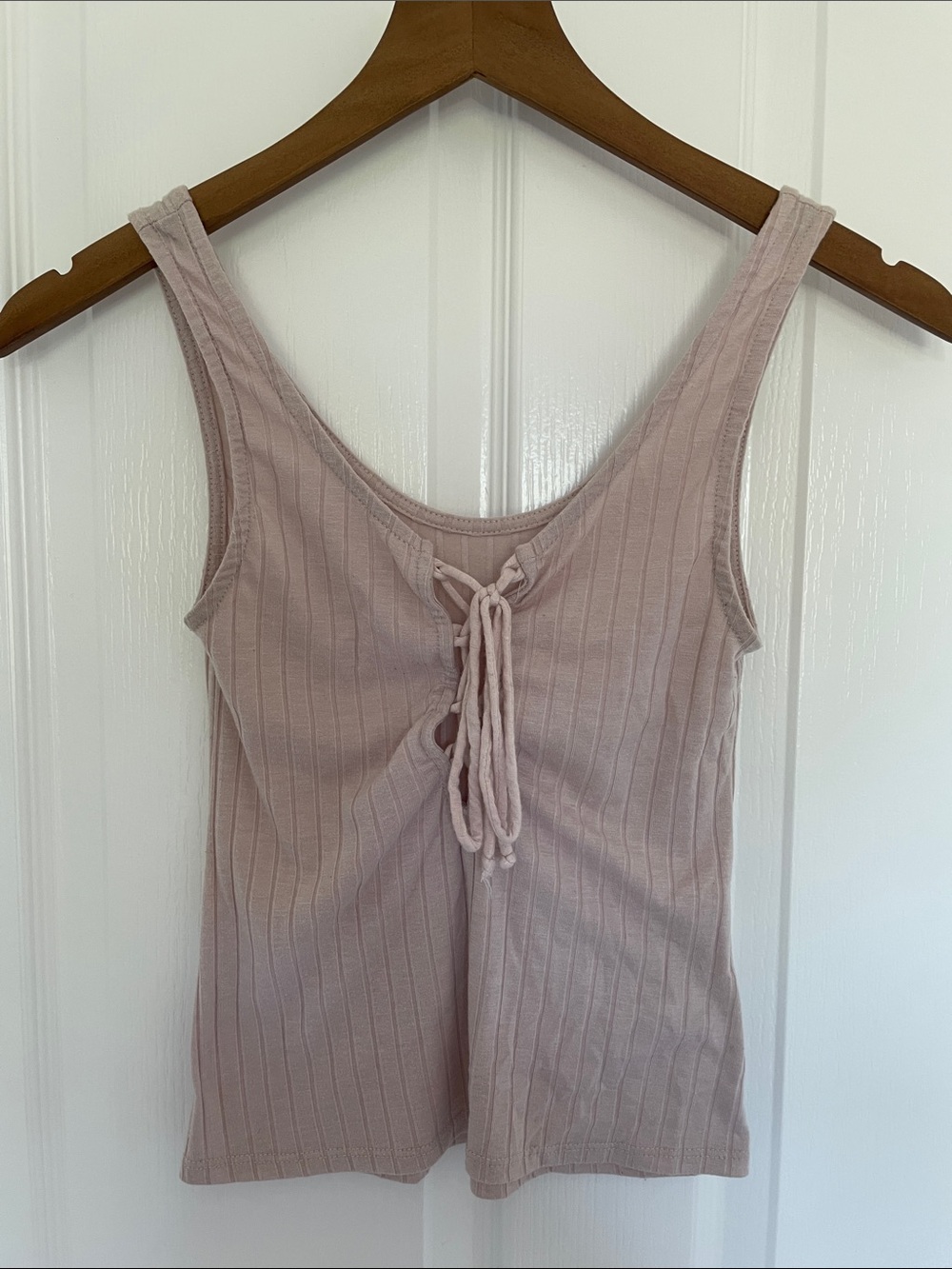 Urban Outfitters Ribbed Tie-Front Tank Top - Light Mauve